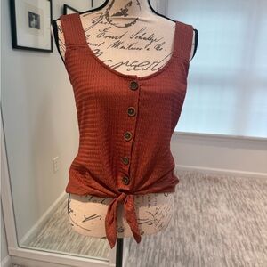 Sanctuary Red Ribbed Tie Front Tank Top